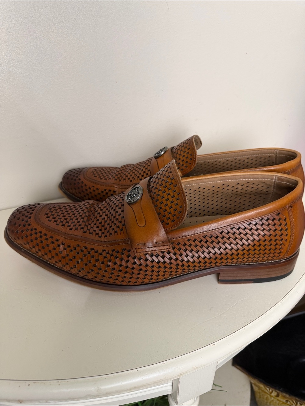 Stacy Adams Woven Leather Slip-On Loafers - Cognac Brown Size: 12 - Picture 8 of 12
